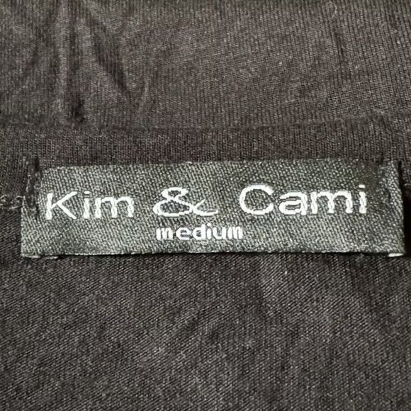 Kim & Cami M Medium Shirt Top Black Sheer Scoop Neck Puff Short Sleeve Stretch - Picture 5 of 6